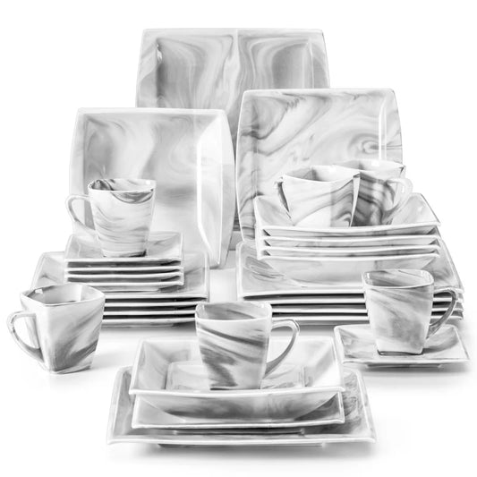 30PCS Marble Grey Porcelain Tableware Dinnerware Set