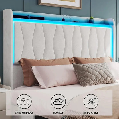 Queen Size Bed Frame with LED Light