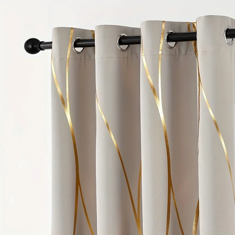 2Pcs Golden Wave &Circle Blackout Curtains Thermal