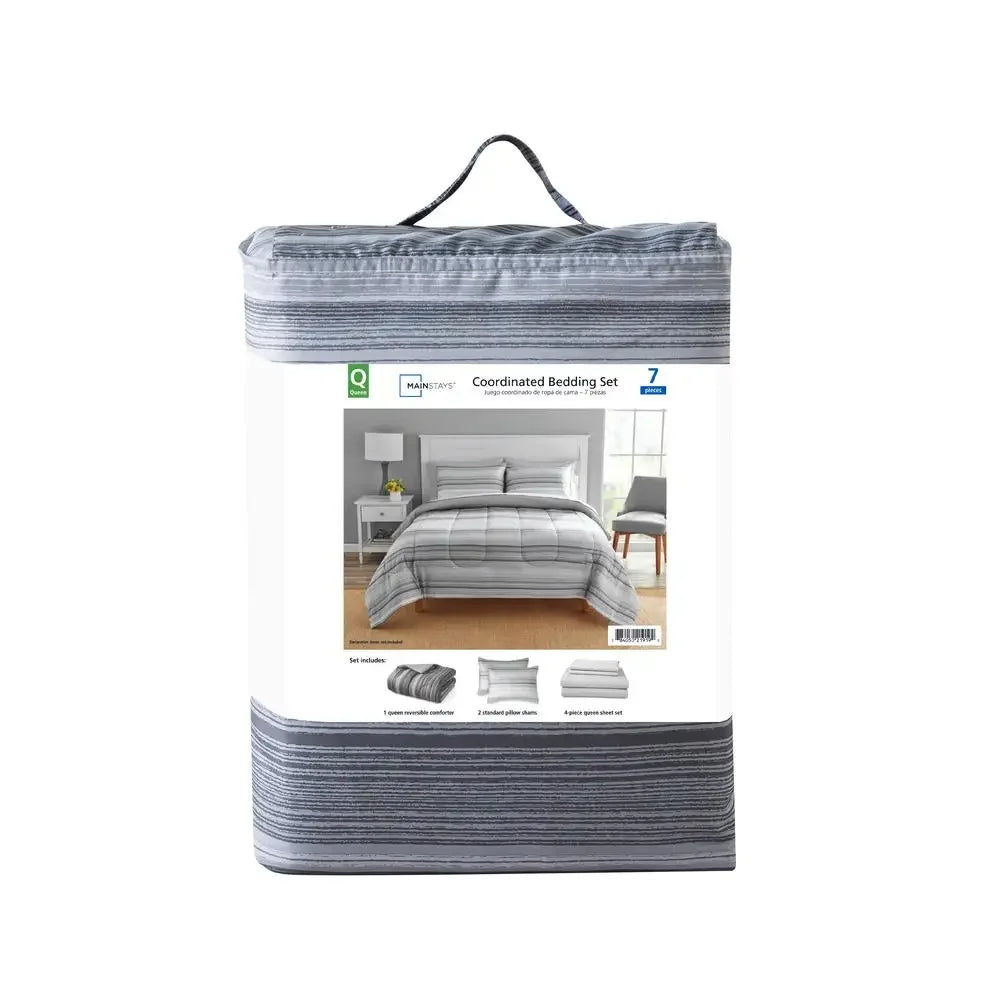Grey Ombre Stripe Comforter Set Bed.
