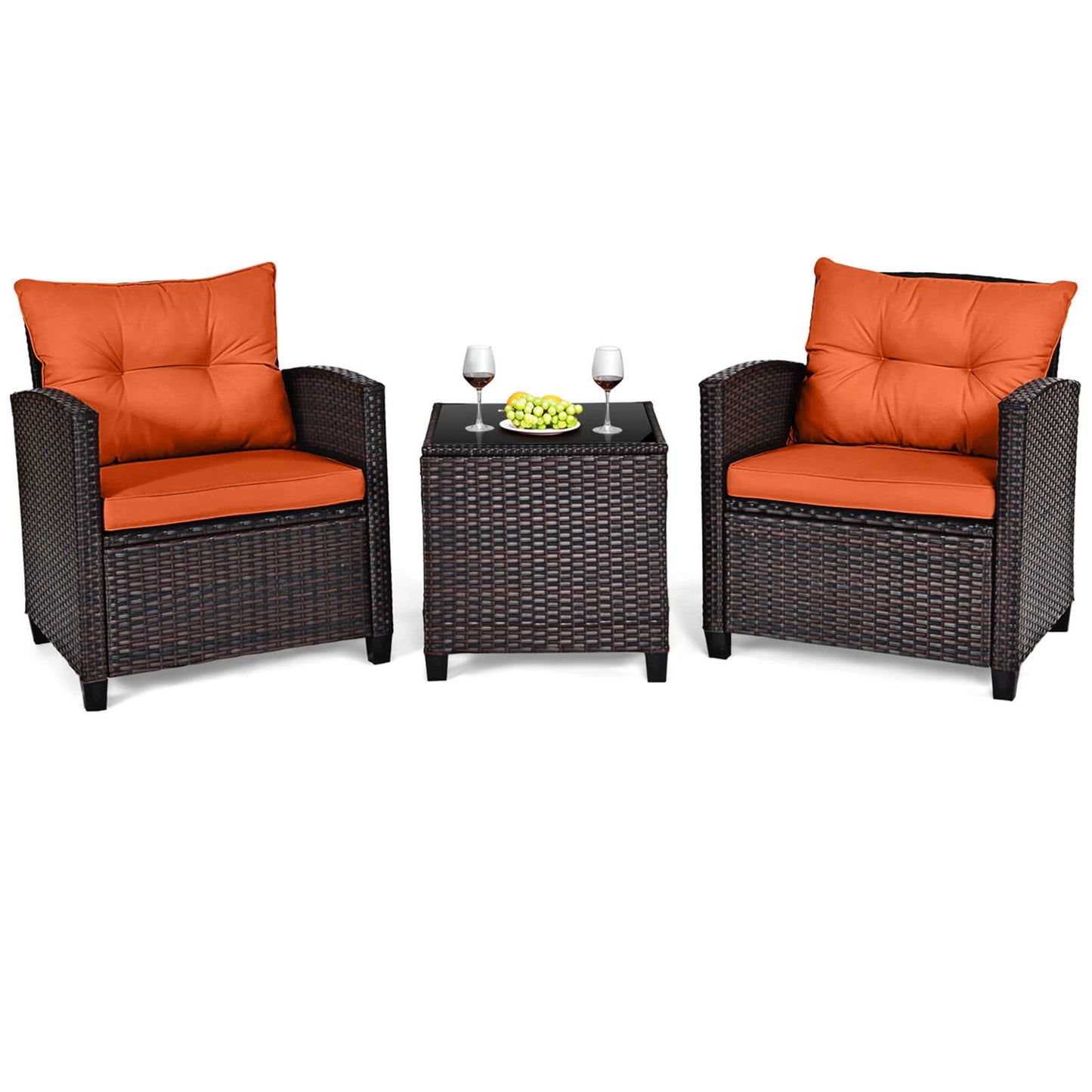 3 PCS Patio Rattan Cushioned Furniture Set