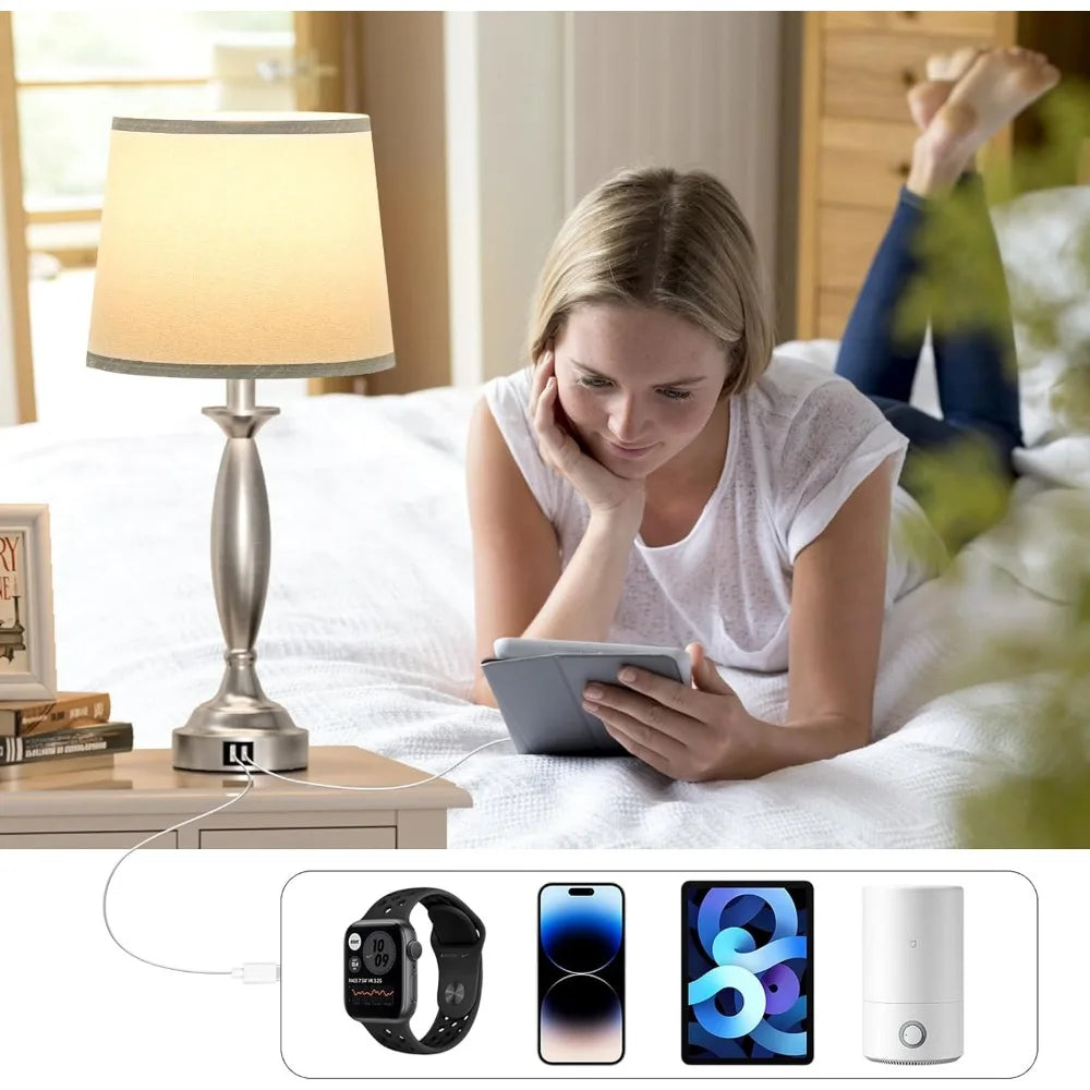 Touch Control Bedside Lamp with USB C+A,