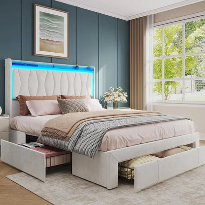 Queen Size Bed Frame with LED Light
