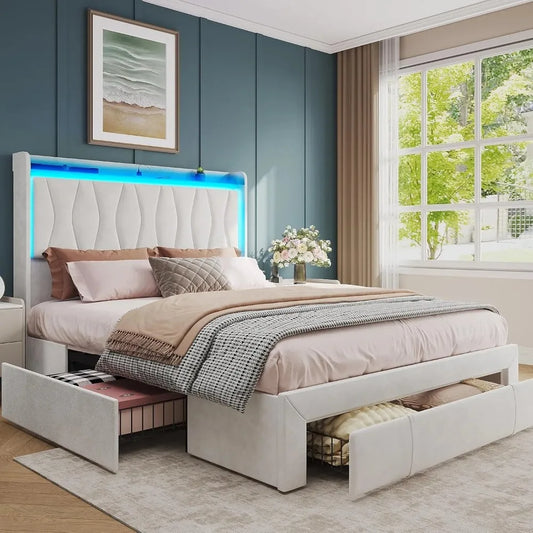 Queen Size Bed Frame with LED Light