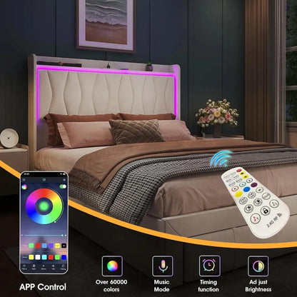 Queen Size Bed Frame with LED Light