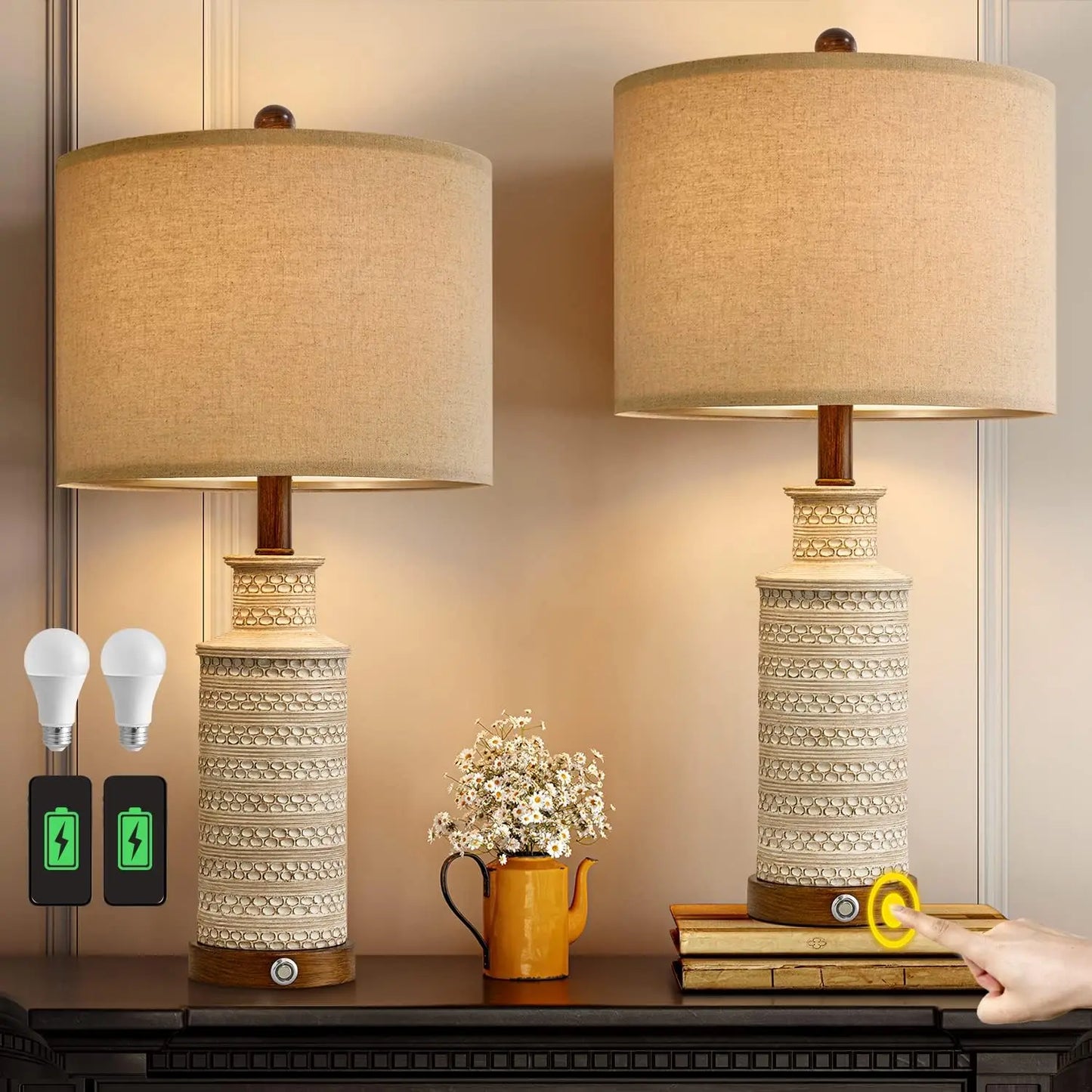 24'' Farmhouse Table Lamp Set of 2