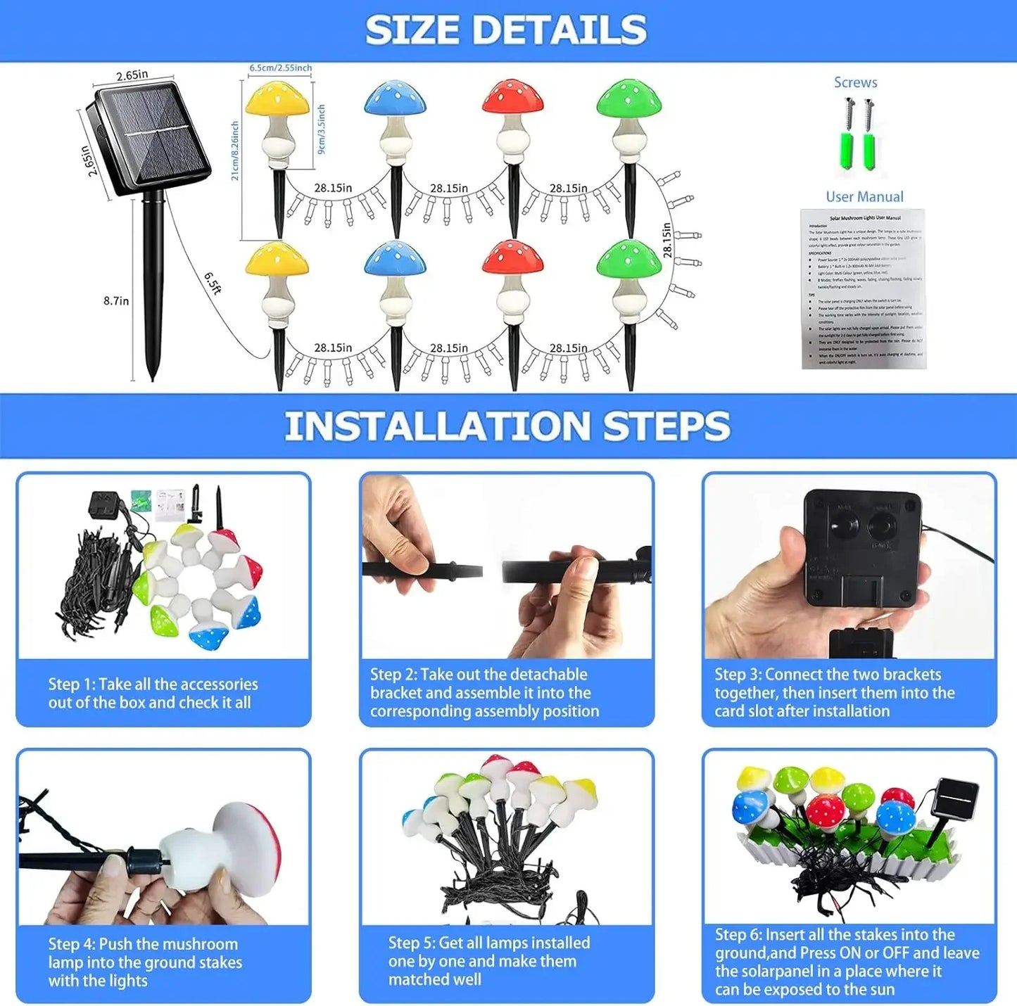 8pcs/set Outdoor Mushroom Solar Garden Lights