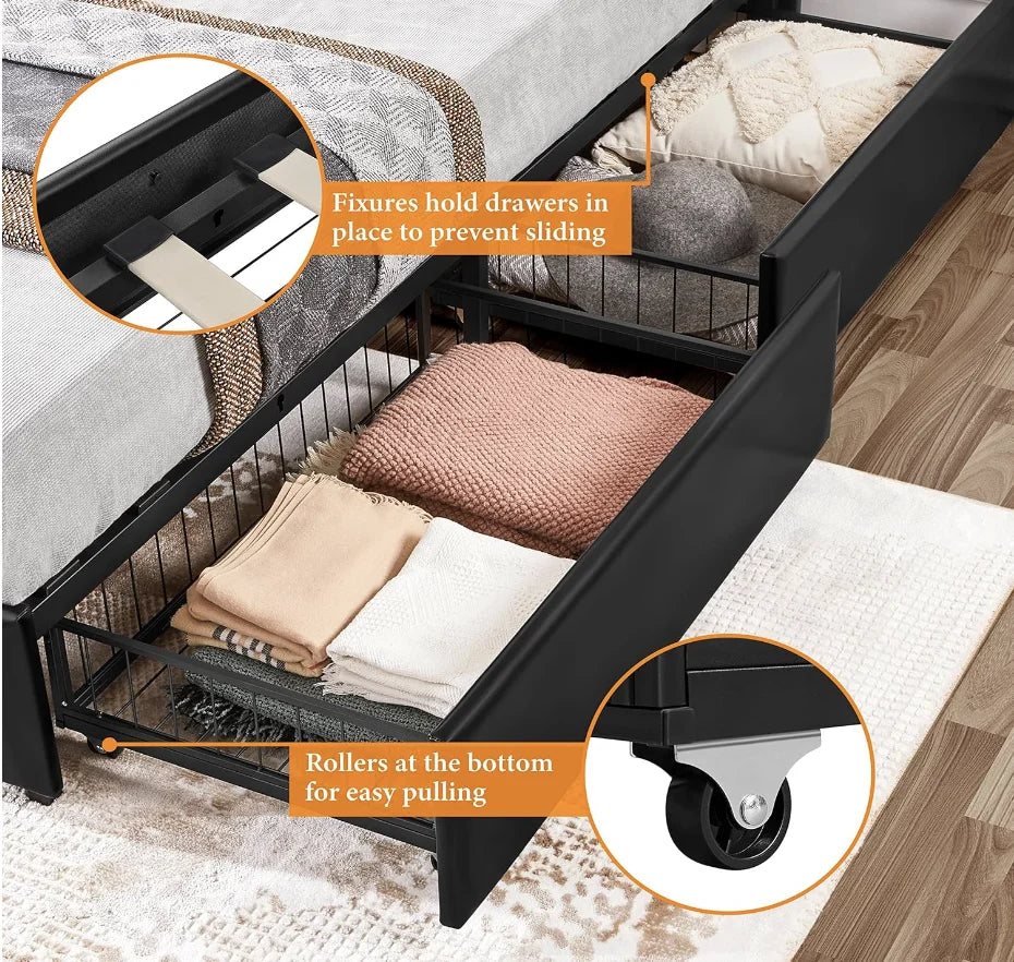 Queen Size Upholstered Bed Frame with 4 Drawers