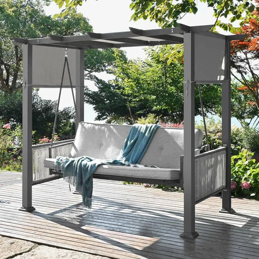 3-Seat Outdoor Swing with Canopy and Bed.