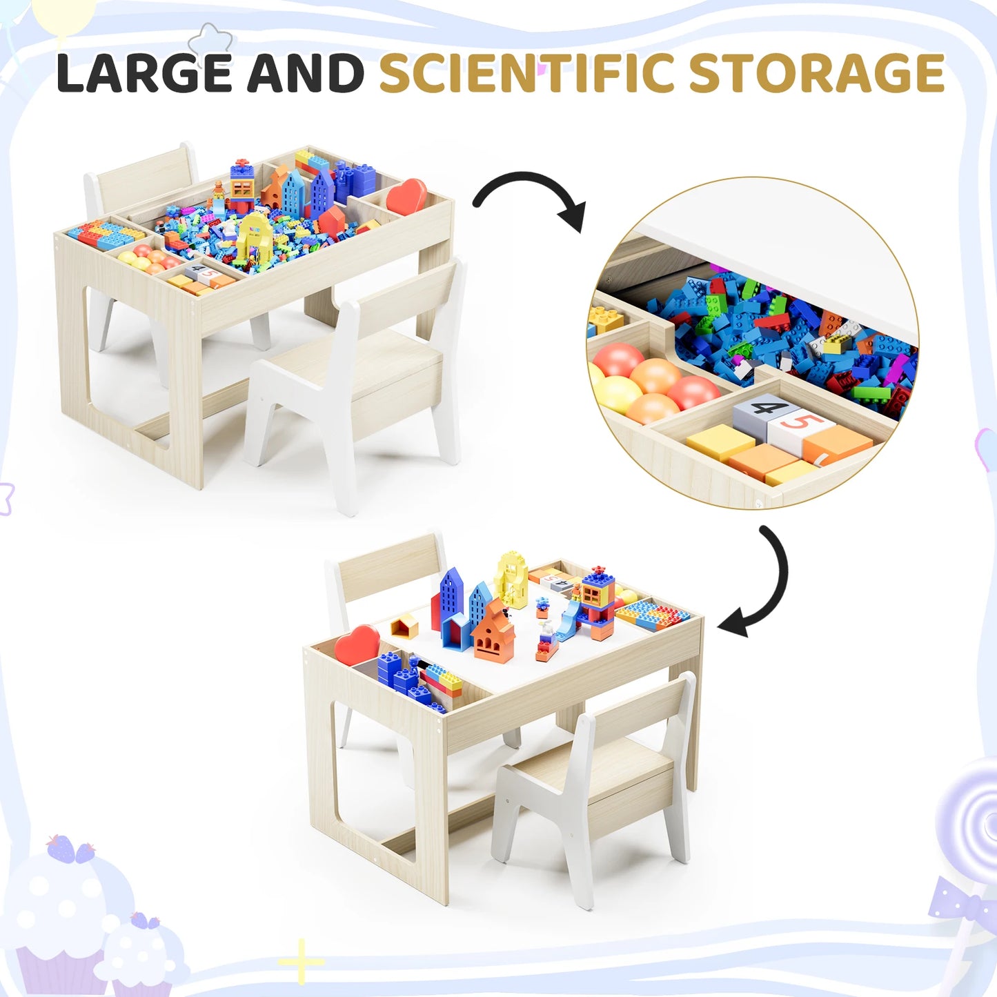 Wooden Toddler Table and 2 Chairs, Kids Table Set