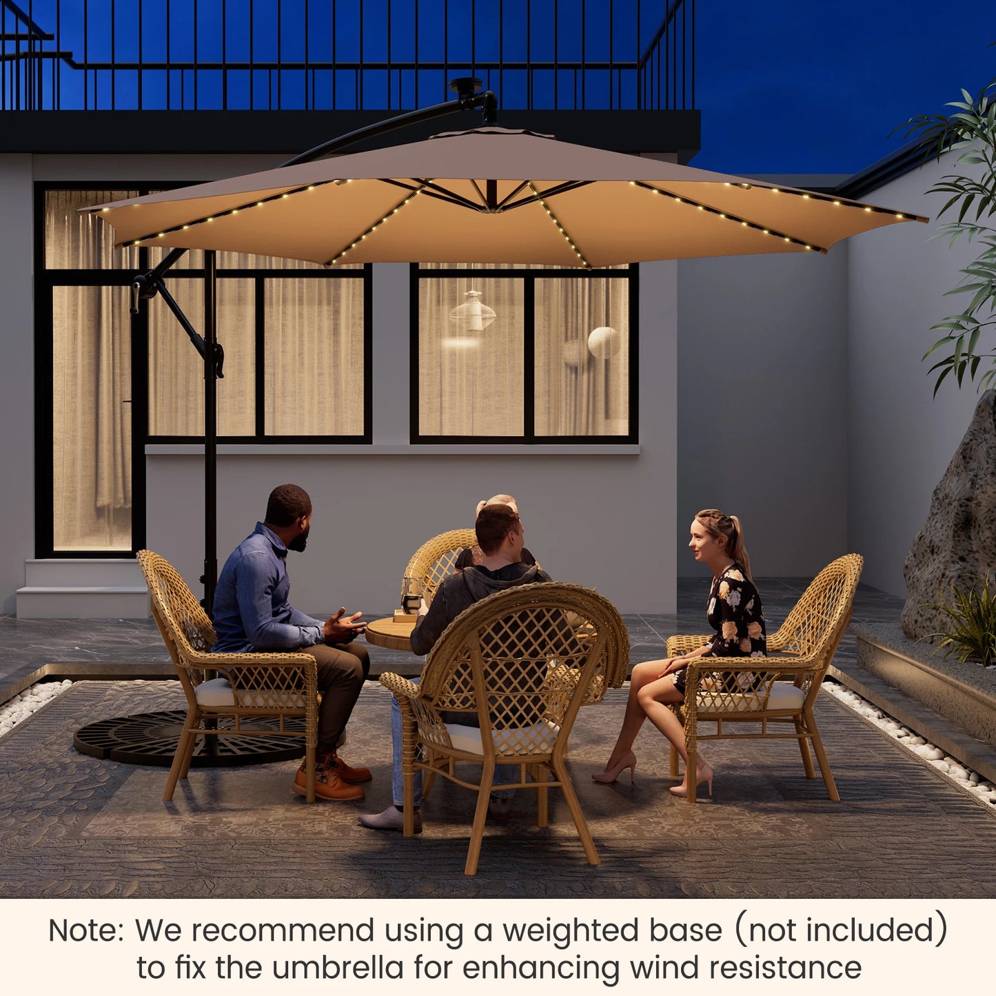 10FT Patio Solar-Lighted 112 LED Cantilever Offset Umbrella