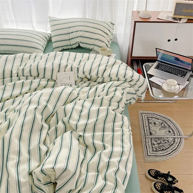Pure Cotton Home Textile Blue Striped Bedding Set