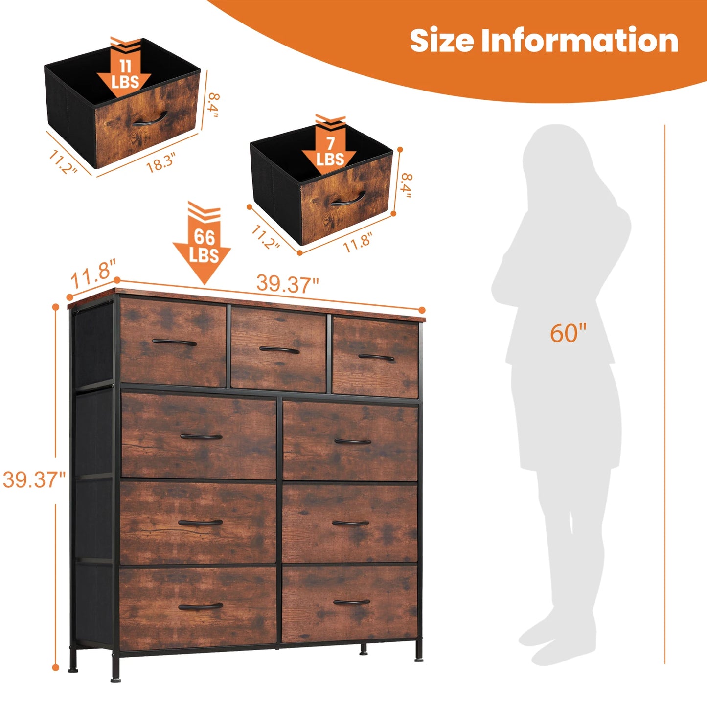 Dresser For Bedroom 9 Fabric Storage Drawer.