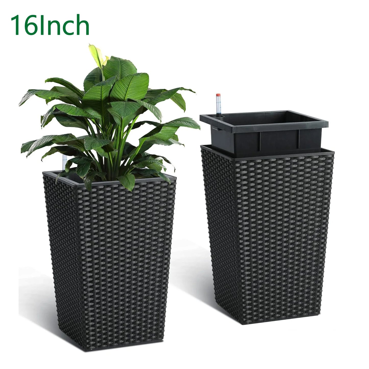 Outdoor Planters 16" Tall Flowers Plant Pots Set of 2 with Tray