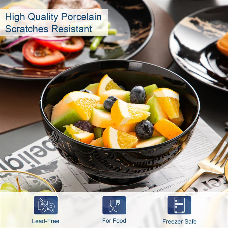 16Pcs Black Procelain Tableware Set