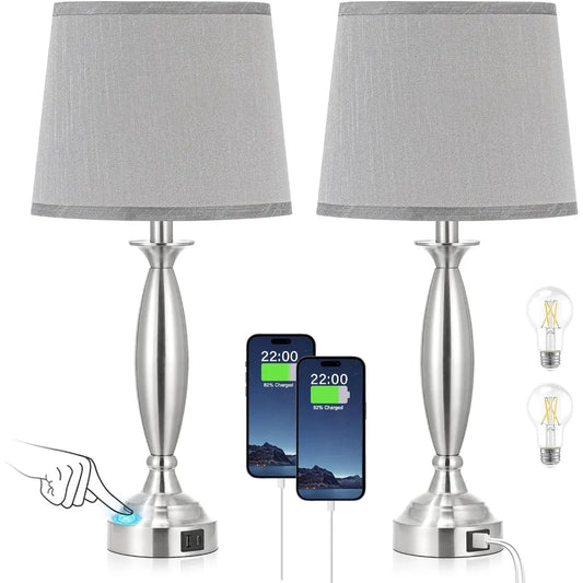 Touch Control Bedside Lamp with USB C+A,