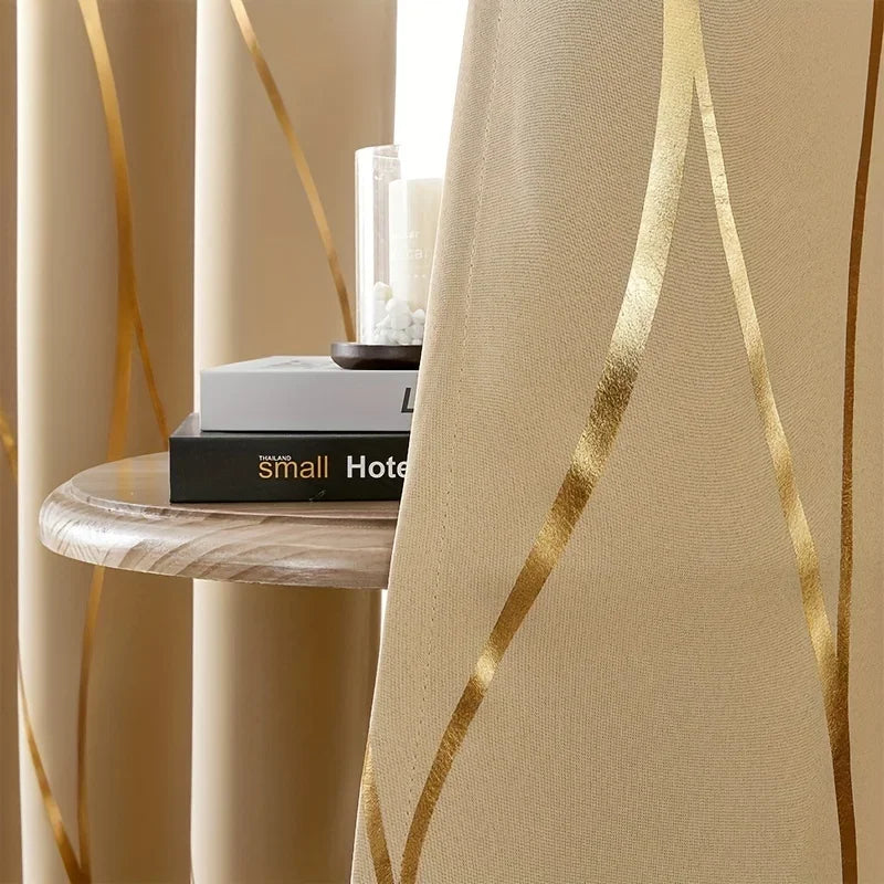 2Pcs Golden Wave &Circle Blackout Curtains Thermal