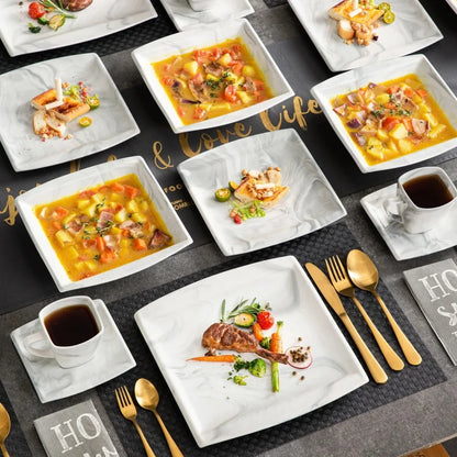 30PCS Marble Grey Porcelain Tableware Dinnerware Set