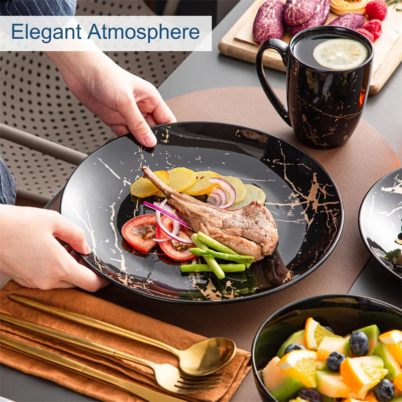 16Pcs Black Procelain Tableware Set